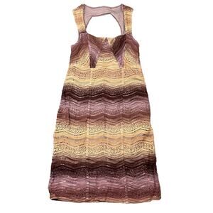 Free People Lacey Crochet Lace Mini Dress Women 2 Mauve Brown Chevron Cutout
